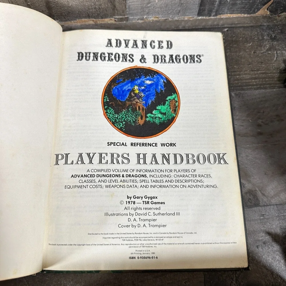 AD&D Players Handbook 1st Edit 6th Printing 1980 Gary Gygax TSR Dungeons Dragons